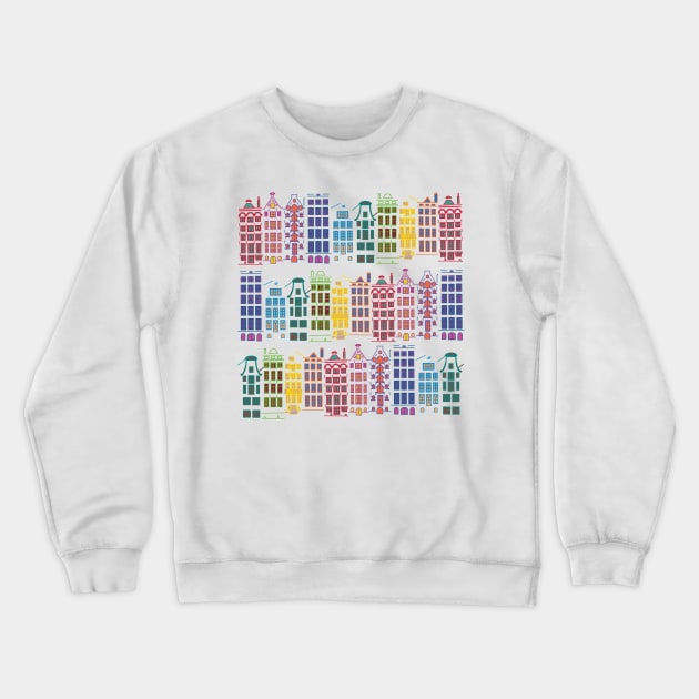 Facades of old canal houses from Amsterdam City rainbow color illustration Crewneck Sweatshirt by sinemfiit